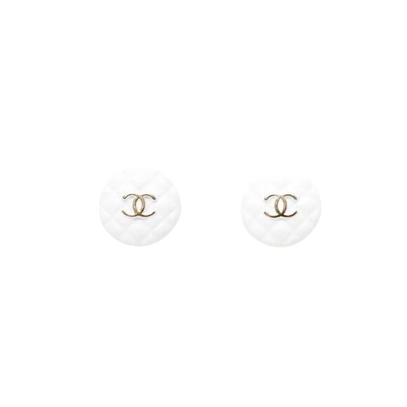Chanel White Quilted Resin w/Gold CC Logo Earrings w/Box and COA - Picture 1 of 8